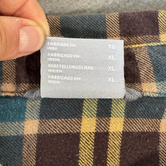Columbia Lined Flannel Shirt Mens XL Blue Brown Plaid Long Sleeve Shacket Heavy - Picture 11 of 16